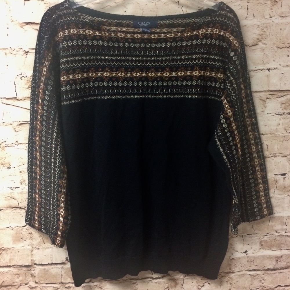 Chaps Metallic Thread Neckline Batwing Sweater